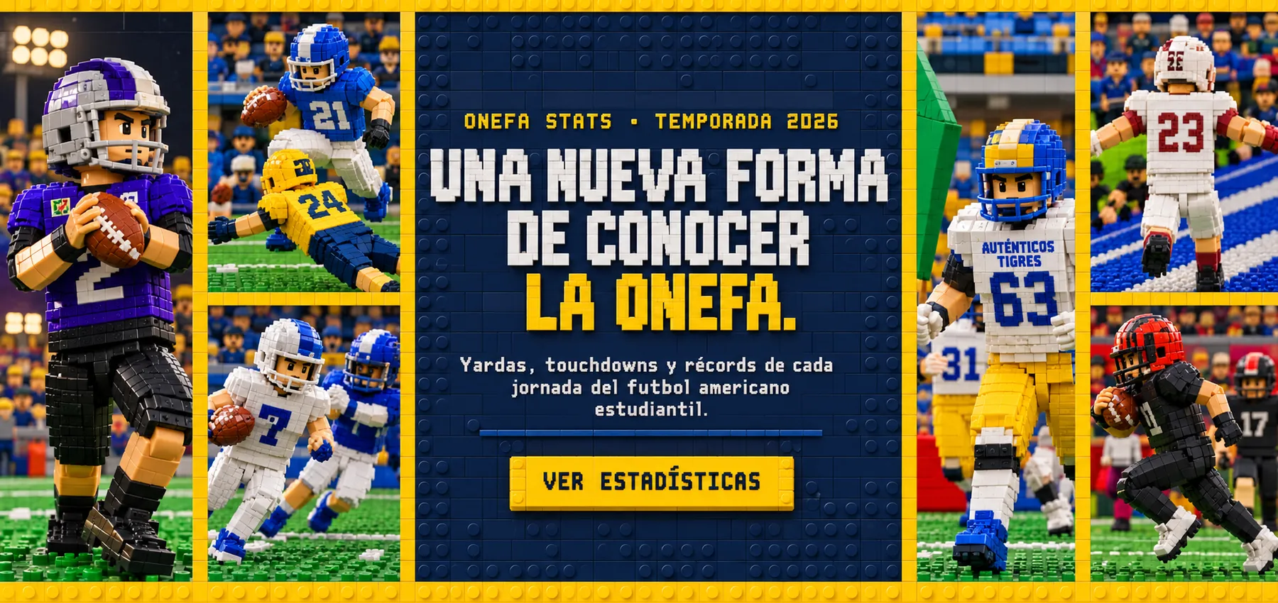 ONEFA Stats · Temporada 2026. Una nueva forma de conocer la ONEFA: yardas, touchdowns y récords de cada jornada del futbol americano estudiantil.